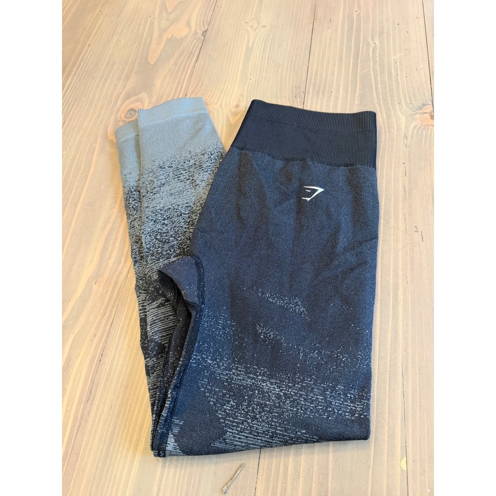 B3 Gymshark Geo Seamless Leggings Black Grey Marl Ombre High Waist Large